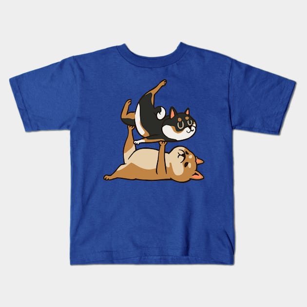 Acroyoga Shiba Inu Kids T-Shirt by huebucket